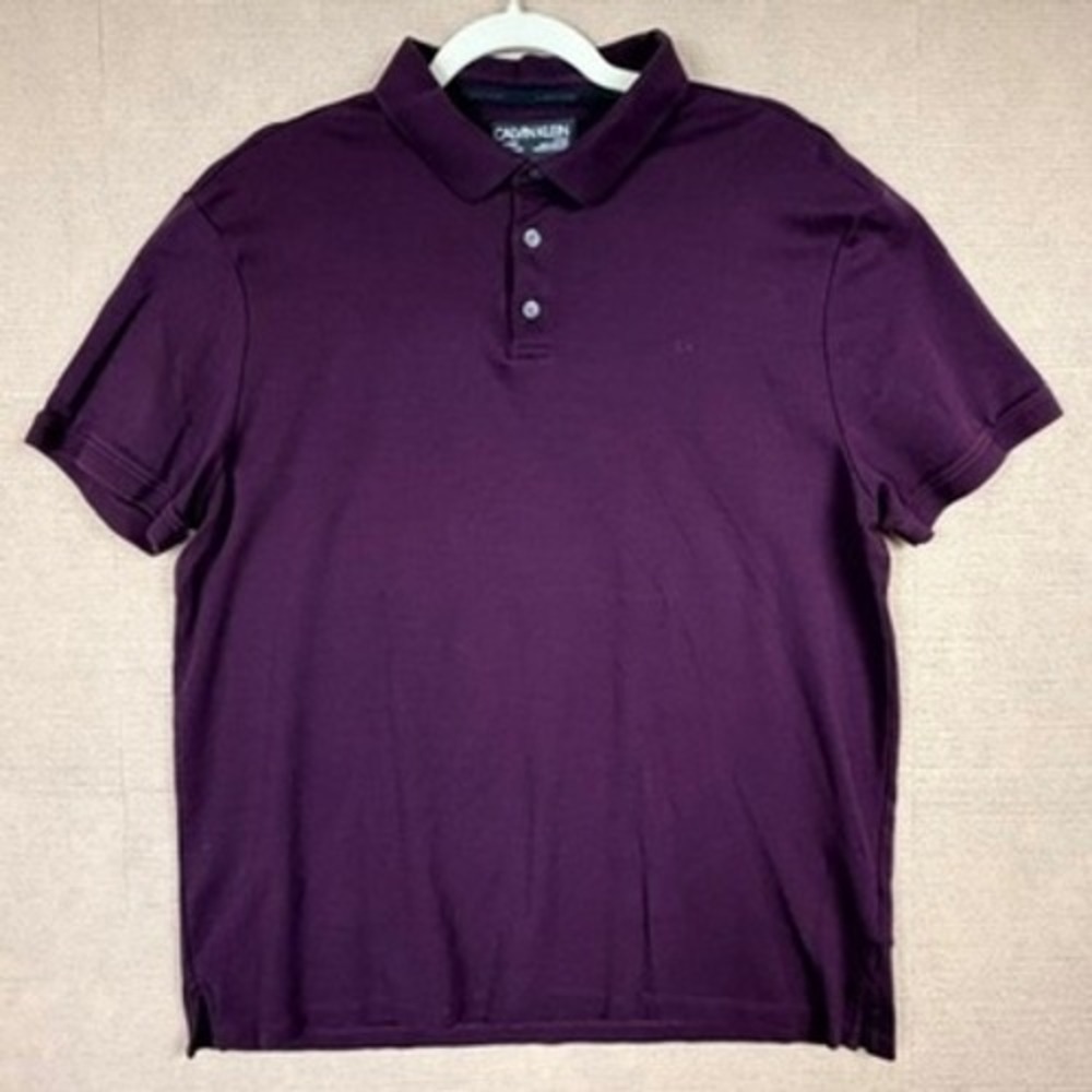 Calvin Klein Mens Liquid Touch Polo Shirt Burgundy Red XL Short Sleeve Cotton